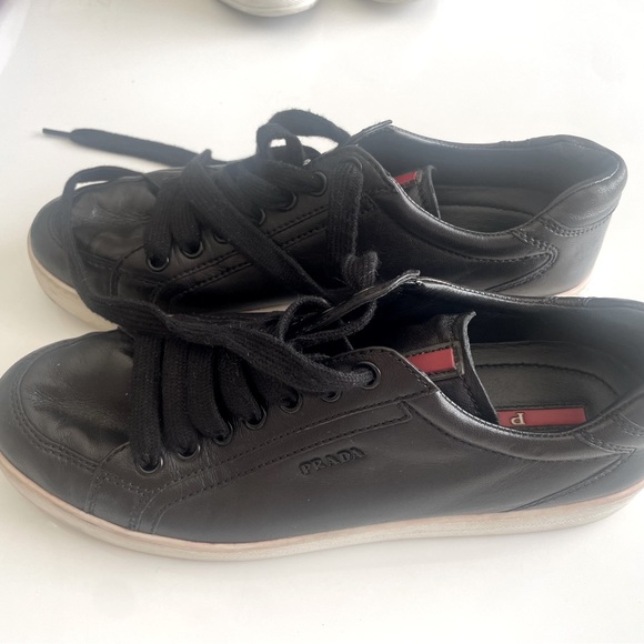 PRADA BLACK LEATHER CLASSIC SNEACKERS - Picture 5 of 6